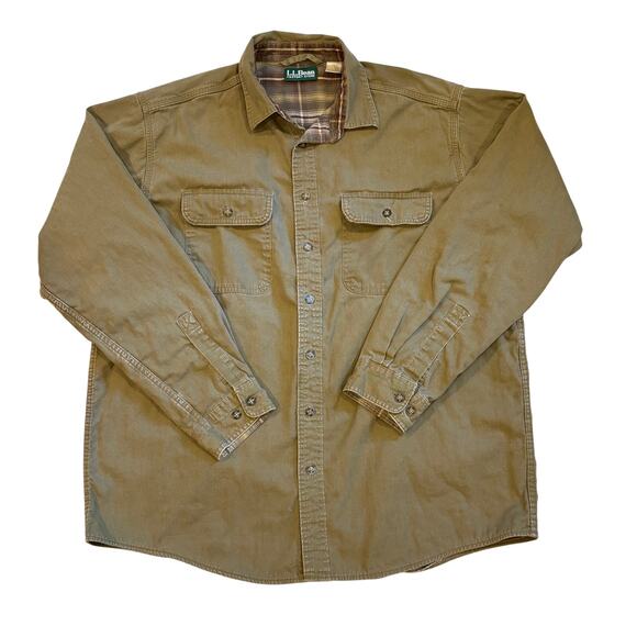 LL Bean Hurricane Shirt Mens Sz Large Green Shacket Fleece Lined Made in Canada - Picture 1 of 9
